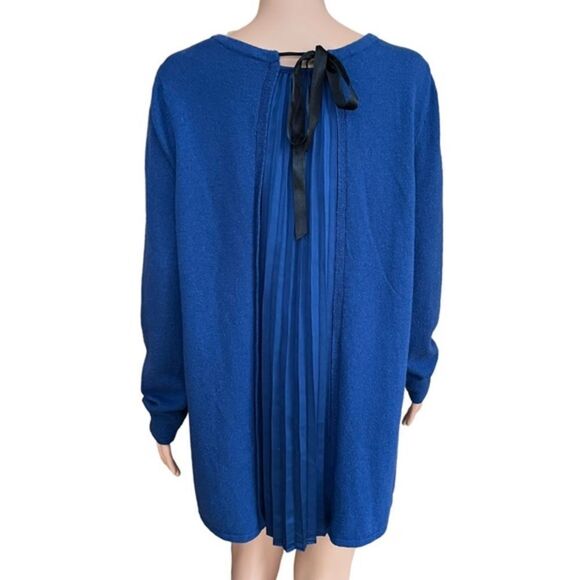 Soft Surroundings Womens Large Reversa Sweater Lagoon Blue Wool Blend Pleat Back - Picture 1 of 6
